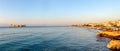 Maiden`s castle, Kiz Kalesi in Mediterranean Sea. Mersin Turkey panorama Royalty Free Stock Photo