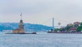 The Maiden\'s Tower Bosphorus strait Istanbul Turkey on rainy spring day Royalty Free Stock Photo