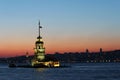 Maiden`s Tower and Galata Tower at Sunset Royalty Free Stock Photo