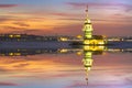 Maiden`s tower in istanbul beautiful colorful sunset Turkish:Kiz Kulesi from Uskudar. Istanbul symbol. Romantic Istanbul Sunset Royalty Free Stock Photo