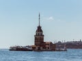 The Maiden`s Tower, Istanbul, Turkey;  KÃÂ±z Kulesi also known as Leander`s Tower Tower of Leandros in a bright sunny day. Royalty Free Stock Photo