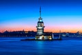 Maiden`s tower at night in istanbul, Turkey. Royalty Free Stock Photo