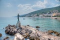 Maiden with the Seagull and seaside of Croatian town Opatija