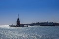 Maiden Tower Tower of Leandros, Turkish: Kiz Kulesi at sunset on the entrance to Bosporus Strait in Istanbul, Turkey