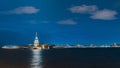 Maiden Tower at Night, Blue Sky - Istanbul , Turkey - Kiz Kulesi / Leander`s Tower / Tower of Leandros - Uskudar, Bosphorus Royalty Free Stock Photo