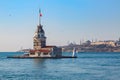 Maiden tower with old city istanbul background. Royalty Free Stock Photo