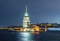 Maiden tower and old town at bosporus in istanbul at night Royalty Free Stock Photo