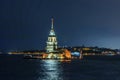 Maiden tower and old town at bosporus in istanbul at night Royalty Free Stock Photo
