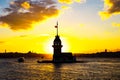 Maiden's Tower. Kiz Kulesi or Maiden's Tower at sunset with cloudy sky Royalty Free Stock Photo