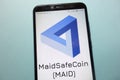 MaidSafeCoin MAID cryptocurrency logo displayed on smartphone