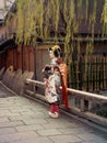 woman in colorful Kimono dress at Gion district, Kyoto Japan. Royalty Free Stock Photo