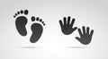 Nursery, kinder garden symbol - hands and foot of a kid. Vector icon.