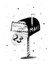 Stencil Illustration Advent Calendar: Santa\'s Mailbox with Letters, Day Number 23 Royalty Free Stock Photo