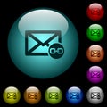 Mail attachment icons in color illuminated glass buttons