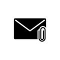 Mail Attachment, Letter and Paper Clip. Flat Vector Icon illustration. Simple black symbol on white background. Mail Attachment Royalty Free Stock Photo