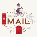 Mail box envelope postman deliveryman vector post mailbox postal mailing letterbox illustration. Postboxes man delivery