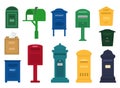 Mail box vector post mailbox or postal letterbox of American or European mailing and set of postboxes for delivery