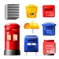 Mail box vector post mailbox or postal mailing letterbox illustration set of postboxes for delivery mailed letters in Royalty Free Stock Photo