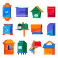 Mail box vector post mailbox or postal mailing letterbox illustration set of postboxes mail-boxes for delivery mailed