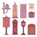 Mail boxes collection in flat style. Postbox icon set isolated on white. Vector illustration Royalty Free Stock Photo