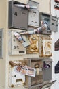 Mail boxes outside an apartment block doorway on a street in Bugibba Malta