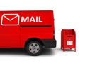 Mail car with a mailbox isolated on white.3D illustration Royalty Free Stock Photo