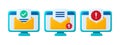 Mail client 3D icons. Email on computer screen, error message and new letter. Office app icon, business letters web