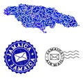 Mail Ways Composition of Mosaic Map of Jamaica and Distress Seals