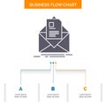 mail, contract, letter, email, briefing Business Flow Chart Design with 3 Steps. Glyph Icon For Presentation Background Template