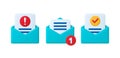 Mail 3d icons. Email notice, new letter, attention news and dangerous mail or spam. Plastiline icon vector design