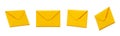 Mail 3d render - closed yellow paper envelope. Set of letter for notice or message. Royalty Free Stock Photo