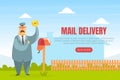 Mail Delivery Landing Page Template, Cheerful Postman Delivering Letter Web Page, Mobile App, Homepage Vector