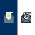Mail, Email, Message, Security  Icons. Flat and Line Filled Icon Set Vector Blue Background Royalty Free Stock Photo