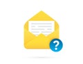 Mail envelope with document and question mark icon. Vector illustration