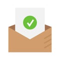 Mail envelope with a file inside and a check mark icon. Concept of receiving approvals by email Royalty Free Stock Photo