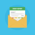 Mail envelope icon with credit report. Send personal credit score information.