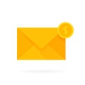 Mail envelope icon with dollar coins. Email send money concept vector illustration Royalty Free Stock Photo