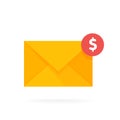 Mail envelope icon with dollar coins. Email send money concept vector illustration Royalty Free Stock Photo