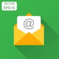 Mail envelope icon in flat style. Email message vector illustration with long shadow. Mailbox e-mail business concept. Royalty Free Stock Photo