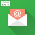 Mail envelope icon in flat style. Email message vector illustration with long shadow. Mailbox e-mail business concept. Royalty Free Stock Photo