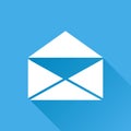 Mail envelope icon vector isolated on blue background with long Royalty Free Stock Photo