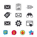 Mail envelope icons. Message symbols.
