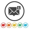 Mail envelope with notification new message icon. Set icons in color circle buttons Royalty Free Stock Photo