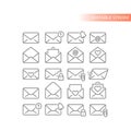 Mail, envelope open and closed line vector icon set