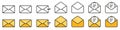 Mail envelope set. Transparent and colored envelope symbol. Contact us collection. Message icon. Postal address sign. Yellow and