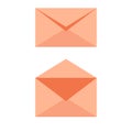 Mail envelope soft orange icon - opened an closed. Email send concept vector