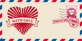 Mail envelope for Valentine day with Hearts Love, post stamp. Template vector illustration isolated Royalty Free Stock Photo