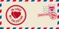 Mail envelope for Valentine s day with Hearts In Love, post stamp. Template vector illustration isolated