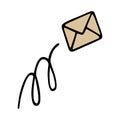 The mail has arrived. Beige envelope with a message. The sealed message flies in a spiral