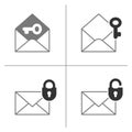 Mail icon collection with padlock and key